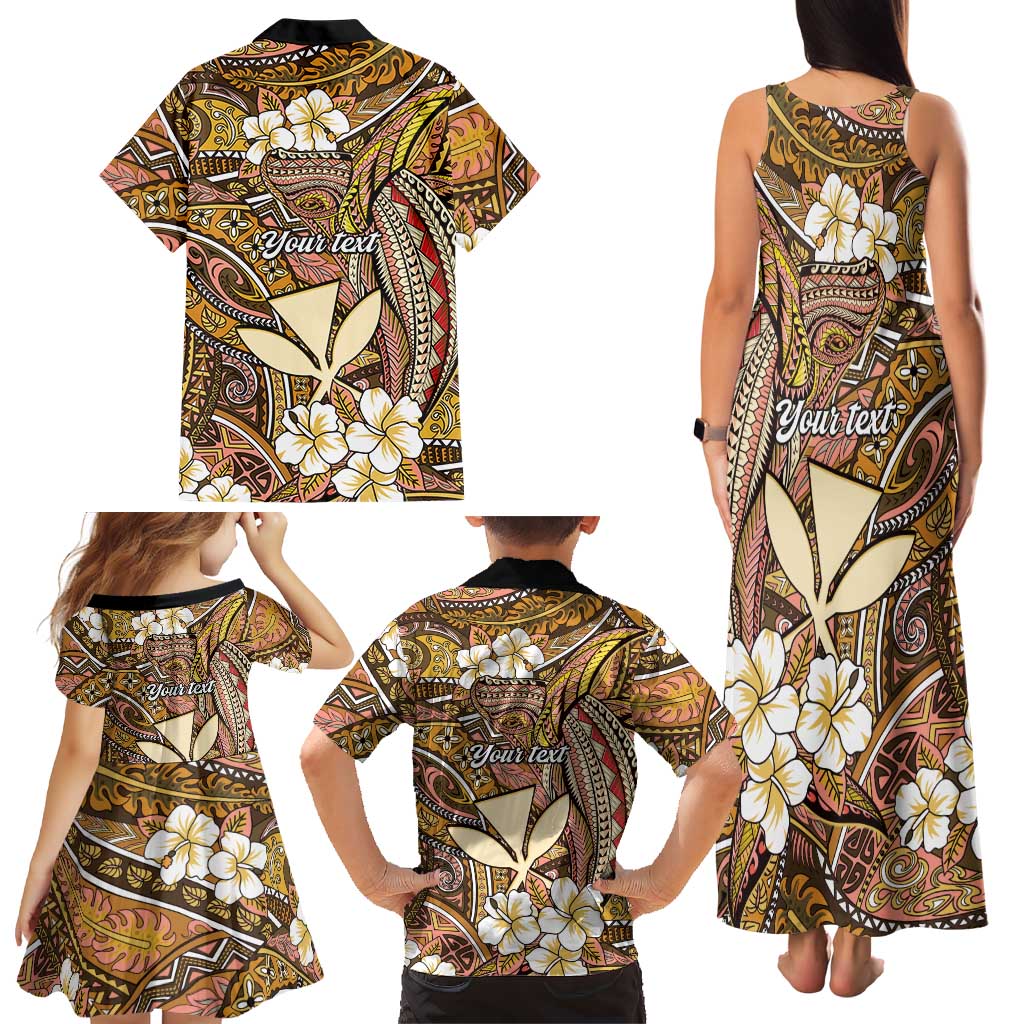 Personalised Hawaii Tribal Humpback Whale Family Matching Tank Maxi Dress and Hawaiian Shirt Melemele Hibiscus Seamless Pattern
