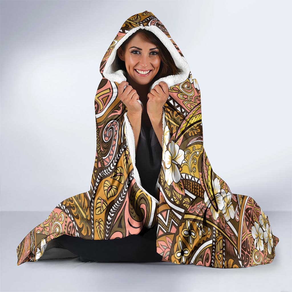 Personalised Hawaii Tribal Humpback Whale Hooded Blanket Melemele Hibiscus Seamless Pattern