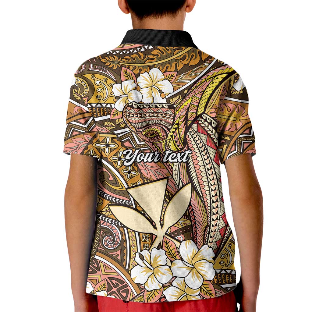 Personalised Hawaii Tribal Humpback Whale Kid Polo Shirt Melemele Hibiscus Seamless Pattern