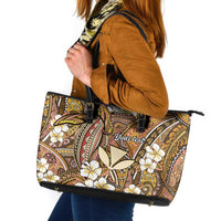 Personalised Hawaii Tribal Humpback Whale Leather Tote Bag Melemele Hibiscus Seamless Pattern