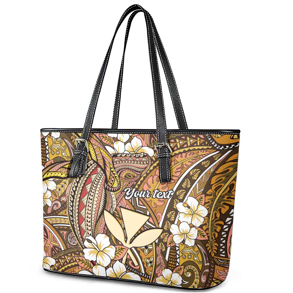 Personalised Hawaii Tribal Humpback Whale Leather Tote Bag Melemele Hibiscus Seamless Pattern