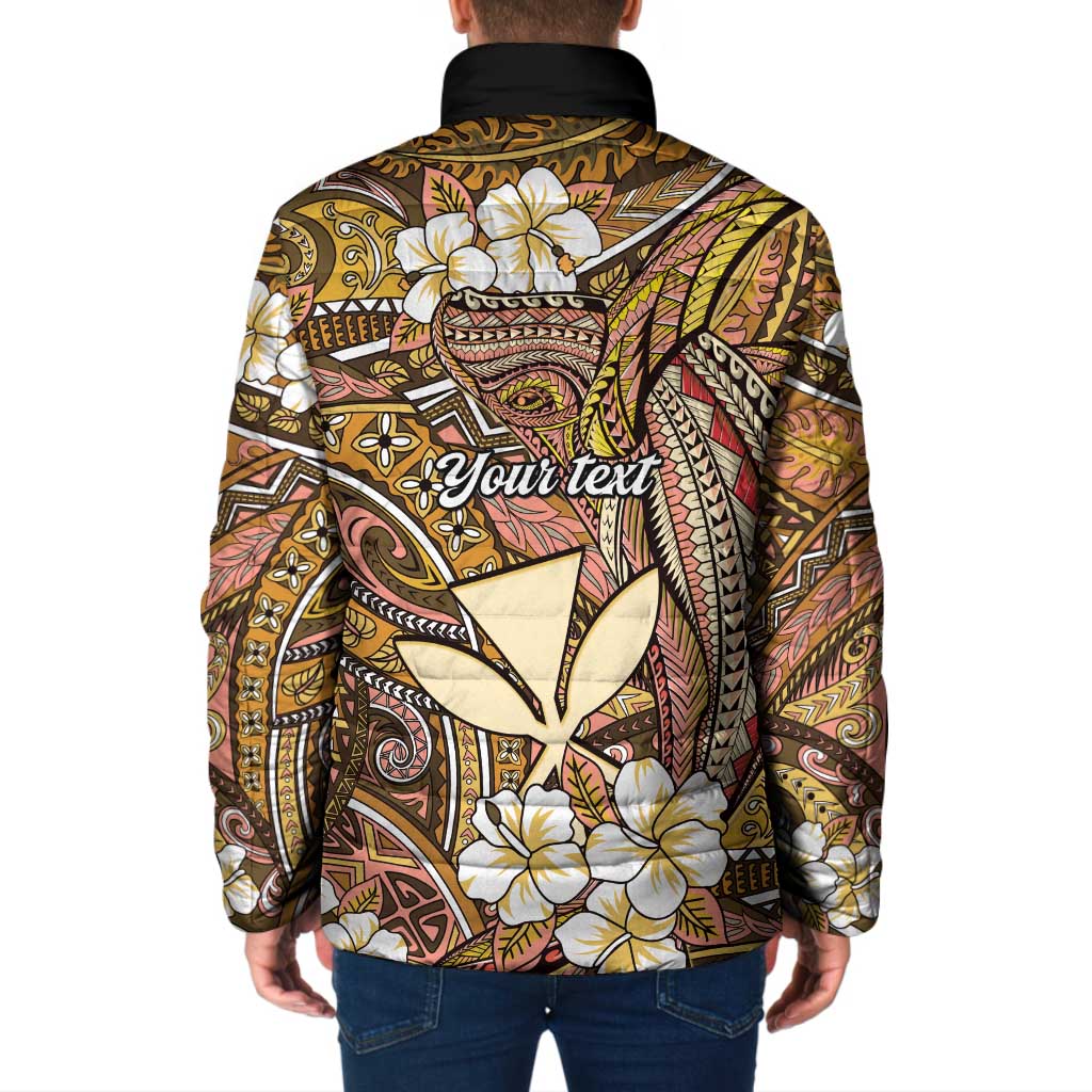 Personalised Hawaii Tribal Humpback Whale Padded Jacket Melemele Hibiscus Seamless Pattern