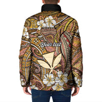 Personalised Hawaii Tribal Humpback Whale Padded Jacket Melemele Hibiscus Seamless Pattern