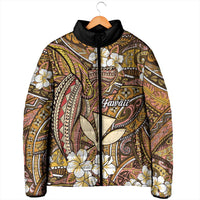 Personalised Hawaii Tribal Humpback Whale Padded Jacket Melemele Hibiscus Seamless Pattern