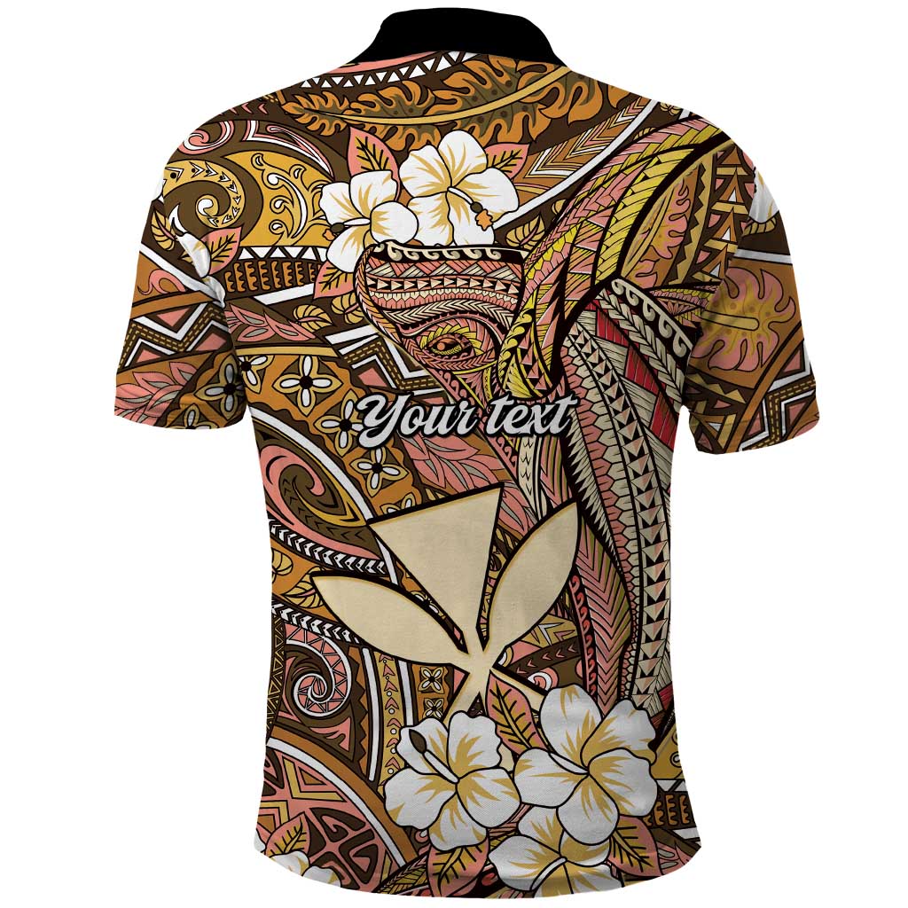 Personalised Hawaii Tribal Humpback Whale Polo Shirt Melemele Hibiscus Seamless Pattern