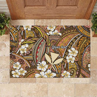 Personalised Hawaii Tribal Humpback Whale Rubber Doormat Melemele Hibiscus Seamless Pattern