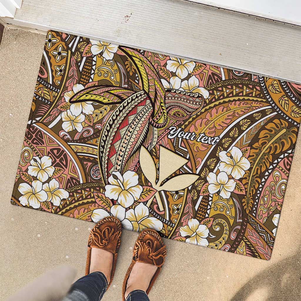 Personalised Hawaii Tribal Humpback Whale Rubber Doormat Melemele Hibiscus Seamless Pattern