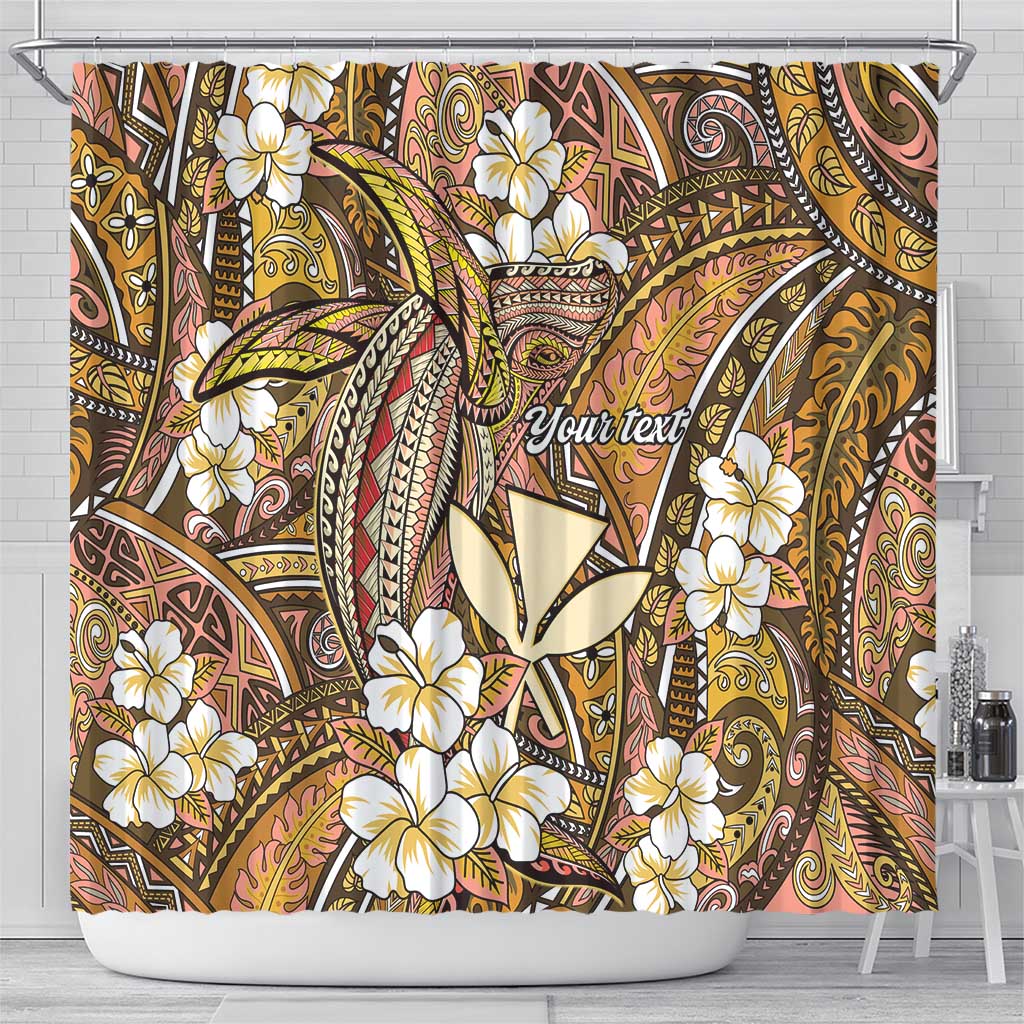 Personalised Hawaii Tribal Humpback Whale Shower Curtain Melemele Hibiscus Seamless Pattern