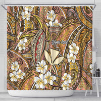 Personalised Hawaii Tribal Humpback Whale Shower Curtain Melemele Hibiscus Seamless Pattern