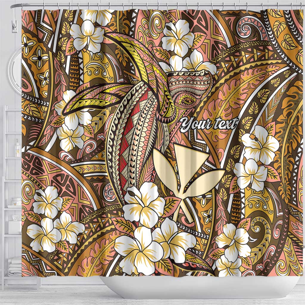 Personalised Hawaii Tribal Humpback Whale Shower Curtain Melemele Hibiscus Seamless Pattern