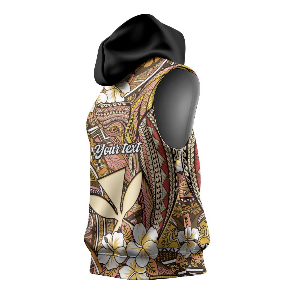Personalised Hawaii Tribal Humpback Whale Sleeveless Hoodie Melemele Hibiscus Seamless Pattern