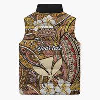 Personalised Hawaii Tribal Humpback Whale Sleeveless Puffer Jacket Melemele Hibiscus Seamless Pattern