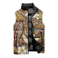 Personalised Hawaii Tribal Humpback Whale Sleeveless Puffer Jacket Melemele Hibiscus Seamless Pattern