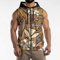 Personalised Hawaii Tribal Humpback Whale Sleeveless Zip Hoodie Melemele Hibiscus Seamless Pattern