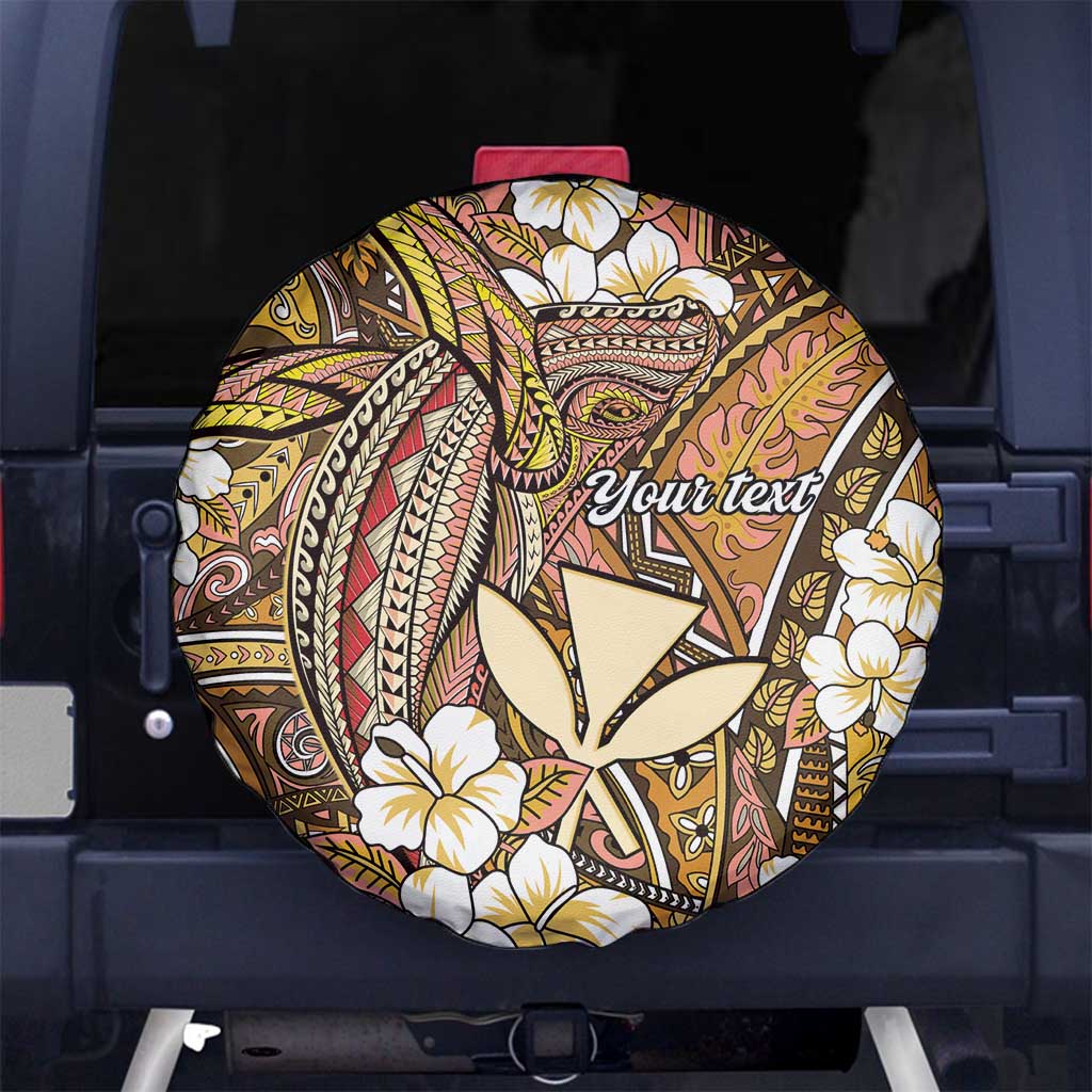 Personalised Hawaii Tribal Humpback Whale Spare Tire Cover Melemele Hibiscus Seamless Pattern
