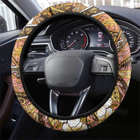 Hawaii Tribal Humpback Whale Steering Wheel Cover Melemele Hibiscus Seamless Pattern