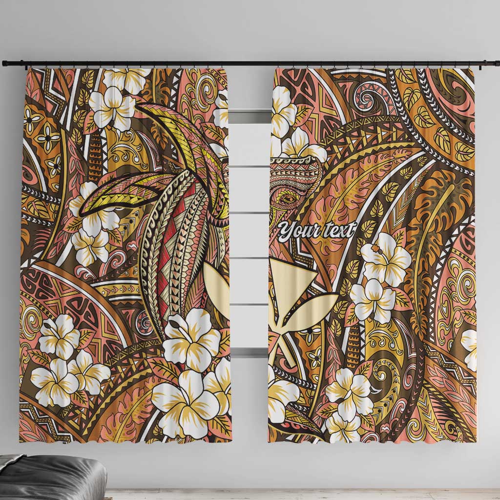 Personalised Hawaii Tribal Humpback Whale Window Curtain Melemele Hibiscus Seamless Pattern