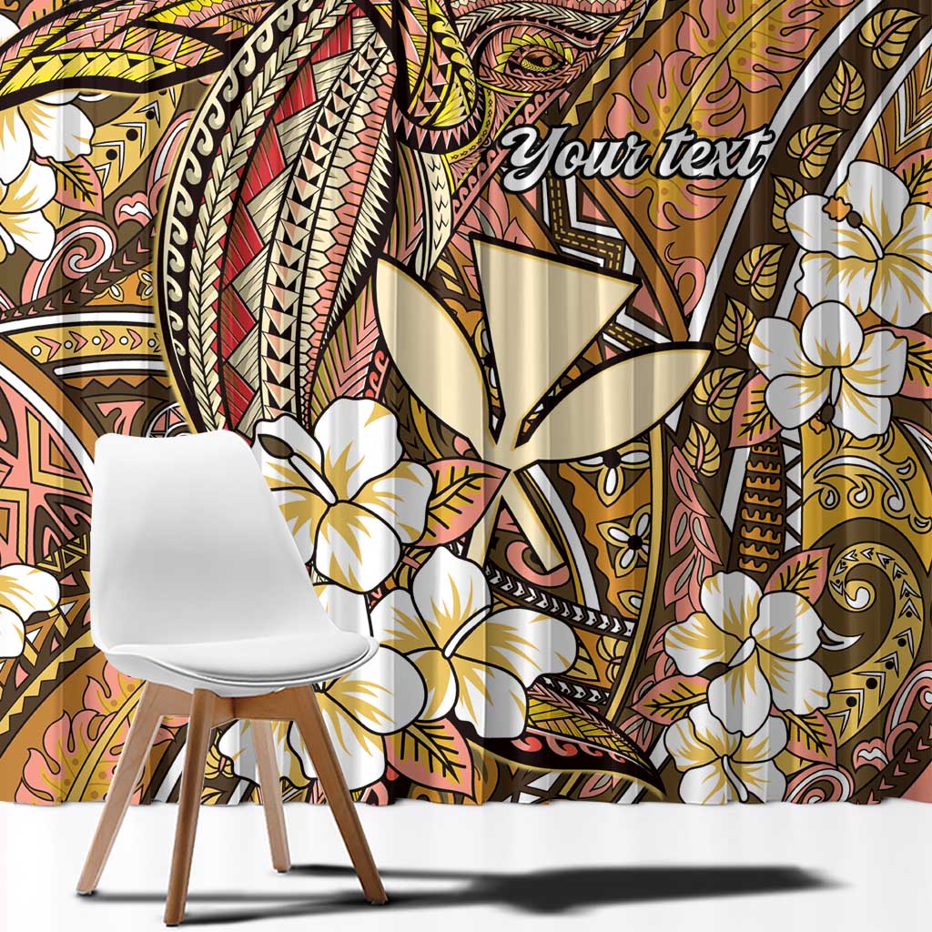 Personalised Hawaii Tribal Humpback Whale Window Curtain Melemele Hibiscus Seamless Pattern
