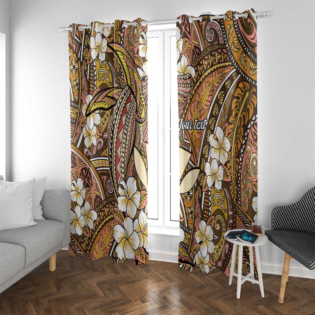 Personalised Hawaii Tribal Humpback Whale Window Curtain Melemele Hibiscus Seamless Pattern