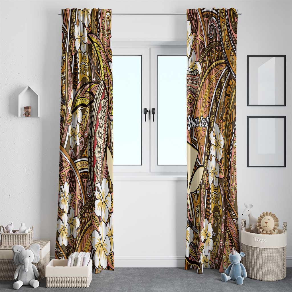Personalised Hawaii Tribal Humpback Whale Window Curtain Melemele Hibiscus Seamless Pattern
