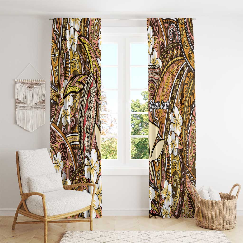 Personalised Hawaii Tribal Humpback Whale Window Curtain Melemele Hibiscus Seamless Pattern