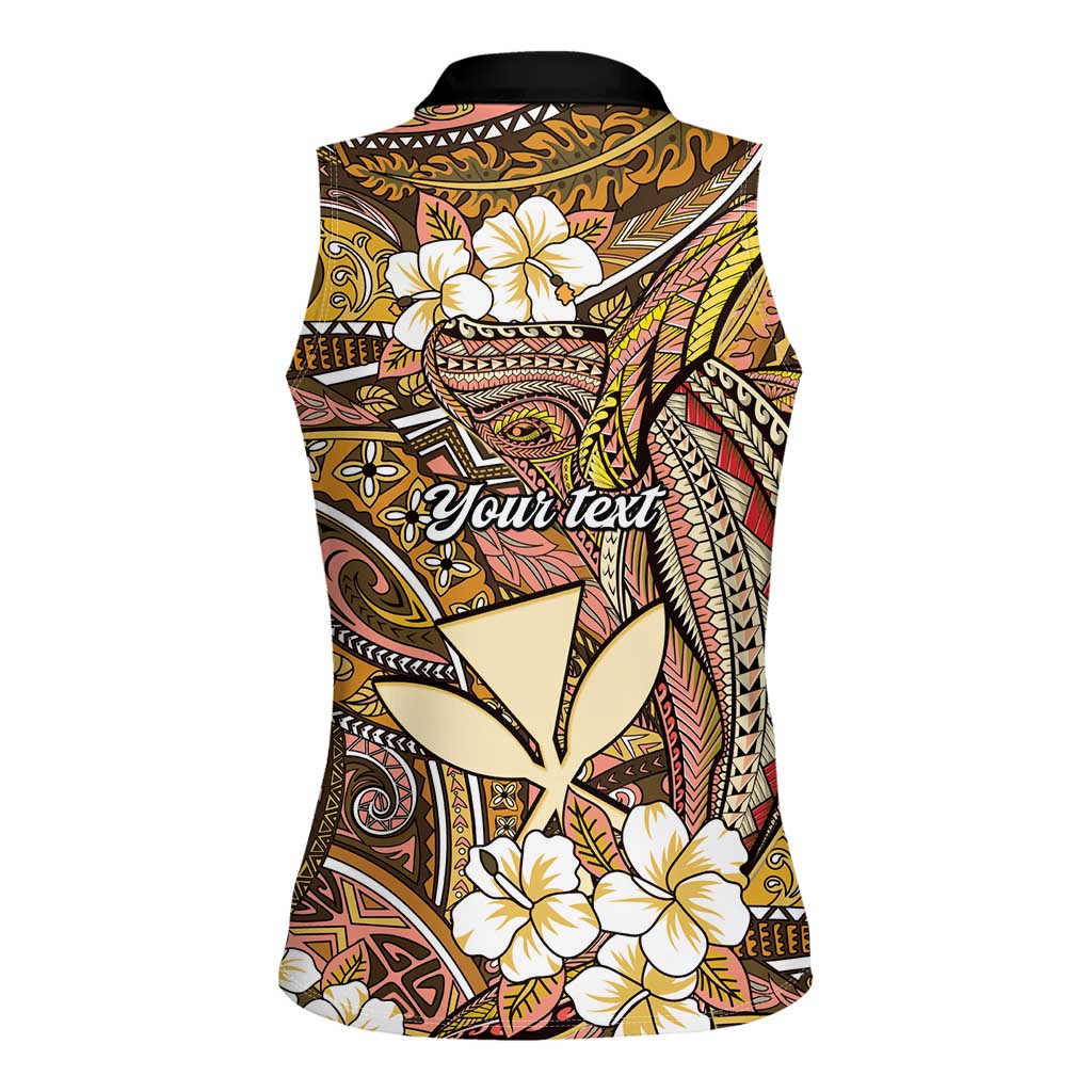 Personalised Hawaii Tribal Humpback Whale Women Sleeveless Polo Shirt Melemele Hibiscus Seamless Pattern LT9 - Polynesian Pride