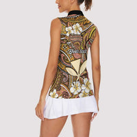 Personalised Hawaii Tribal Humpback Whale Women Sleeveless Polo Shirt Melemele Hibiscus Seamless Pattern LT9 - Polynesian Pride