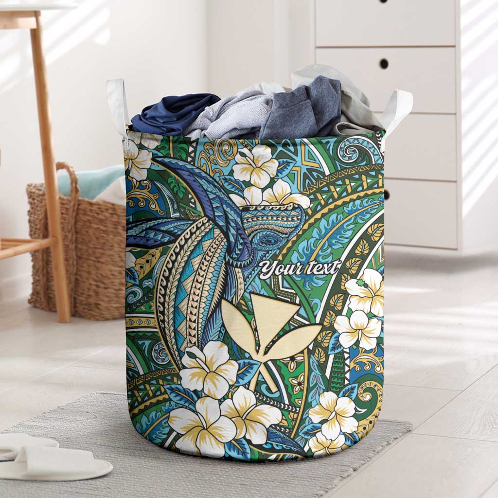 Personalised Hawaii Tribal Humpback Whale Laundry Basket Omaomao Hibiscus Seamless Pattern