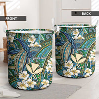 Personalised Hawaii Tribal Humpback Whale Laundry Basket Omaomao Hibiscus Seamless Pattern