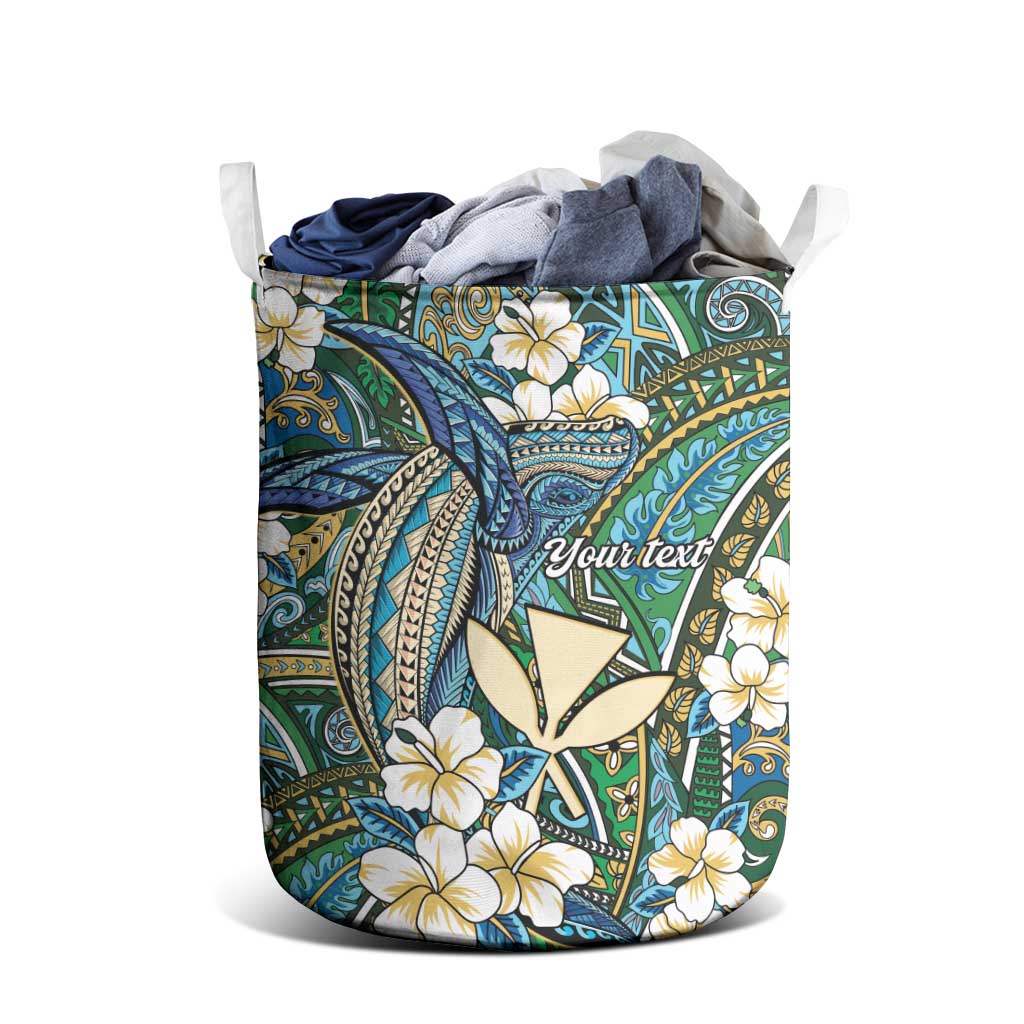 Personalised Hawaii Tribal Humpback Whale Laundry Basket Omaomao Hibiscus Seamless Pattern