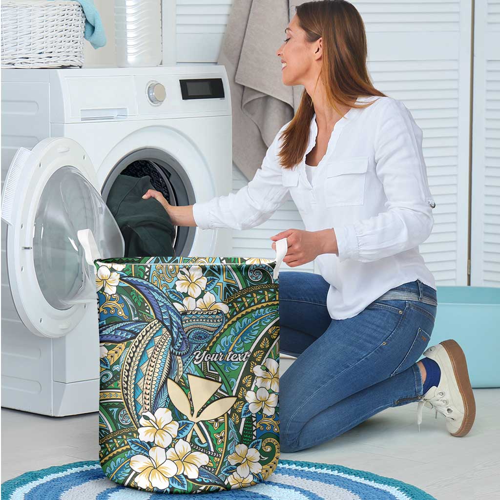 Personalised Hawaii Tribal Humpback Whale Laundry Basket Omaomao Hibiscus Seamless Pattern