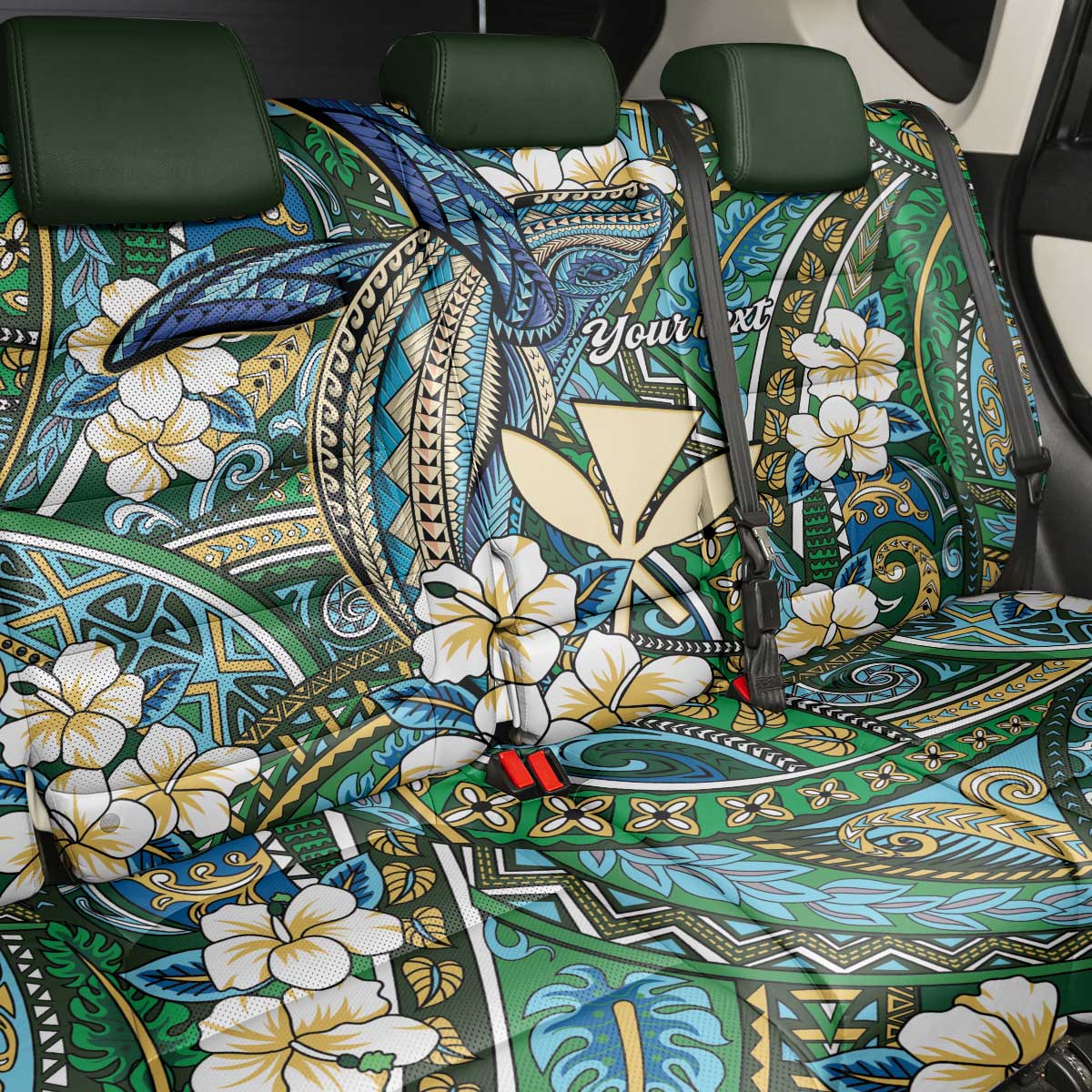 Personalised Hawaii Tribal Humpback Whale Back Car Seat Cover Omaomao Hibiscus Seamless Pattern