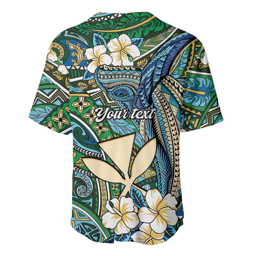 Personalised Hawaii Tribal Humpback Whale Baseball Jersey Omaomao Hibiscus Seamless Pattern