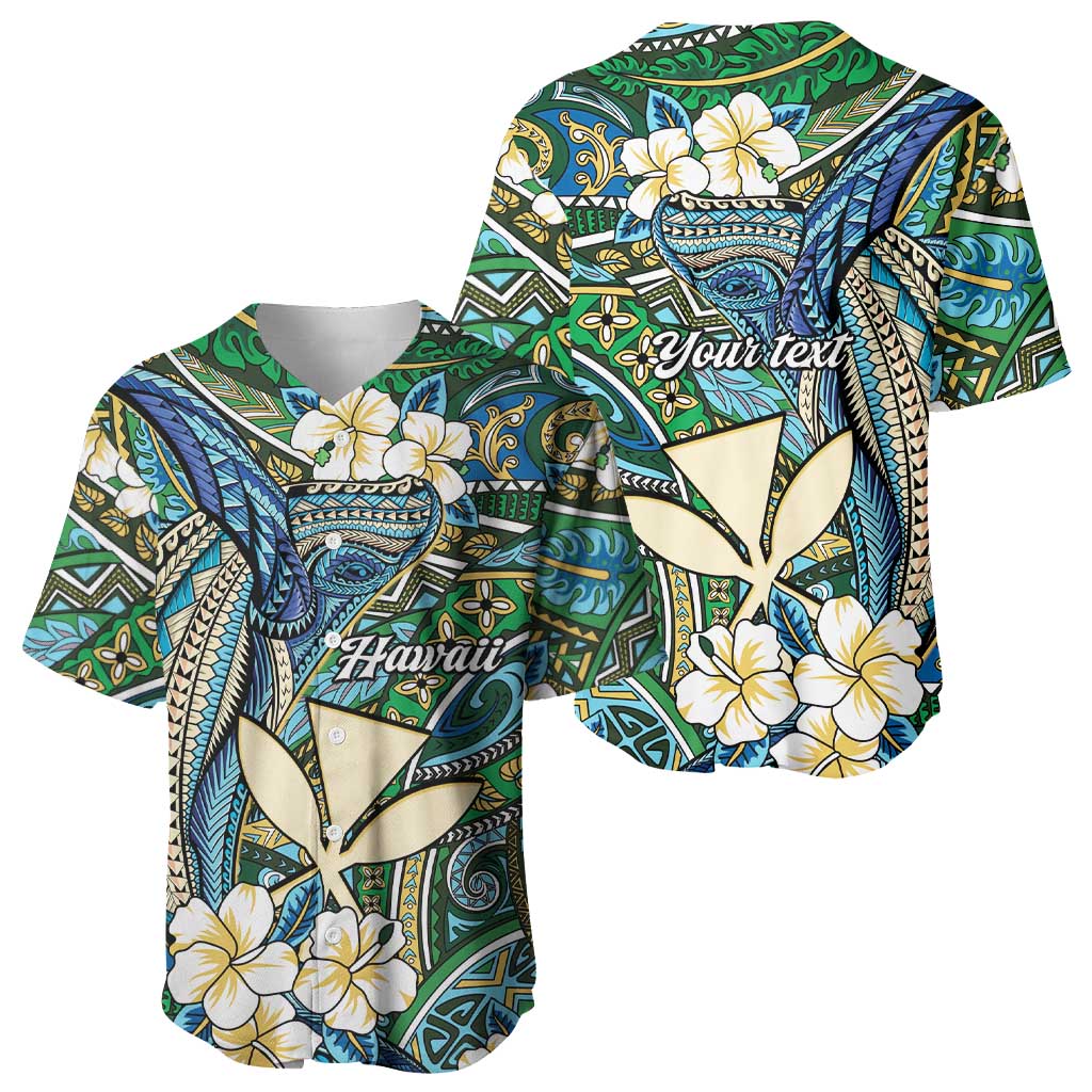 Personalised Hawaii Tribal Humpback Whale Baseball Jersey Omaomao Hibiscus Seamless Pattern
