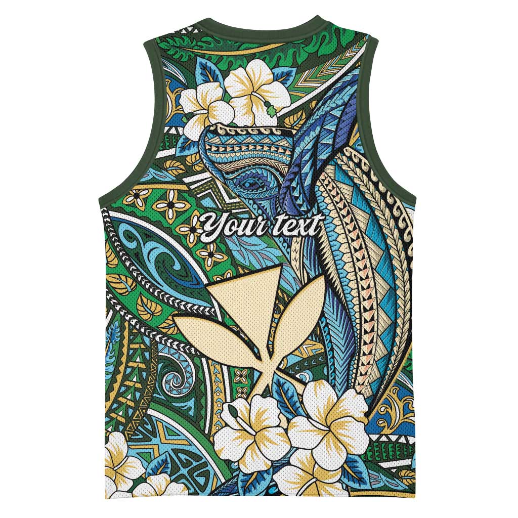 Personalised Hawaii Tribal Humpback Whale Basketball Jersey Omaomao Hibiscus Seamless Pattern