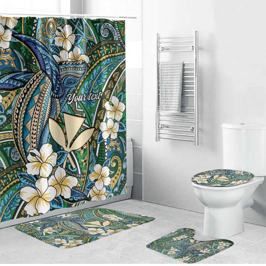 Personalised Hawaii Tribal Humpback Whale Bathroom Set Omaomao Hibiscus Seamless Pattern