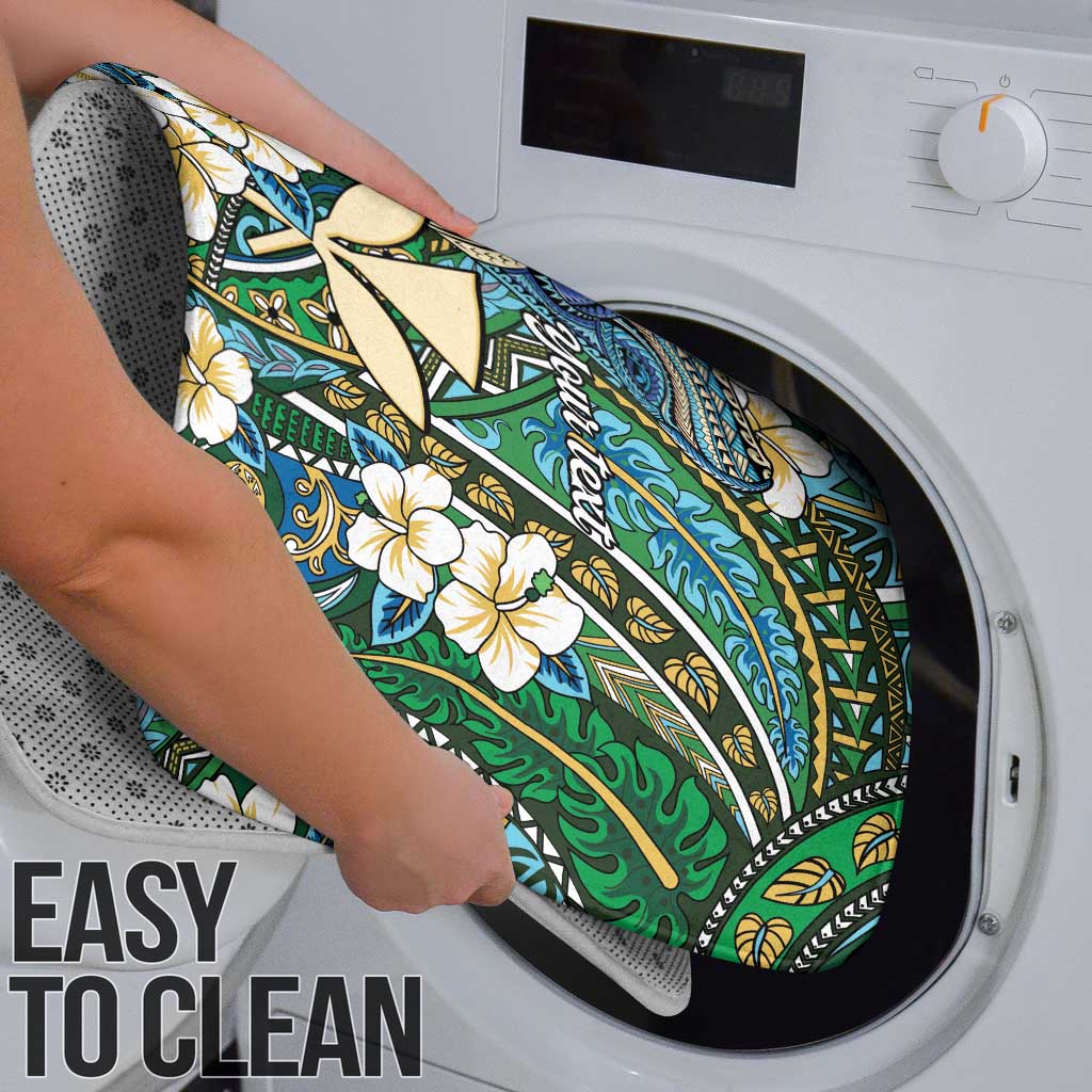Personalised Hawaii Tribal Humpback Whale Bathroom Set Omaomao Hibiscus Seamless Pattern