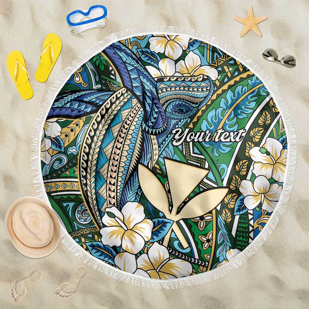 Personalised Hawaii Tribal Humpback Whale Beach Blanket Omaomao Hibiscus Seamless Pattern