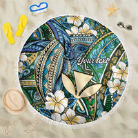 Personalised Hawaii Tribal Humpback Whale Beach Blanket Omaomao Hibiscus Seamless Pattern