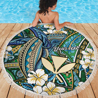 Personalised Hawaii Tribal Humpback Whale Beach Blanket Omaomao Hibiscus Seamless Pattern