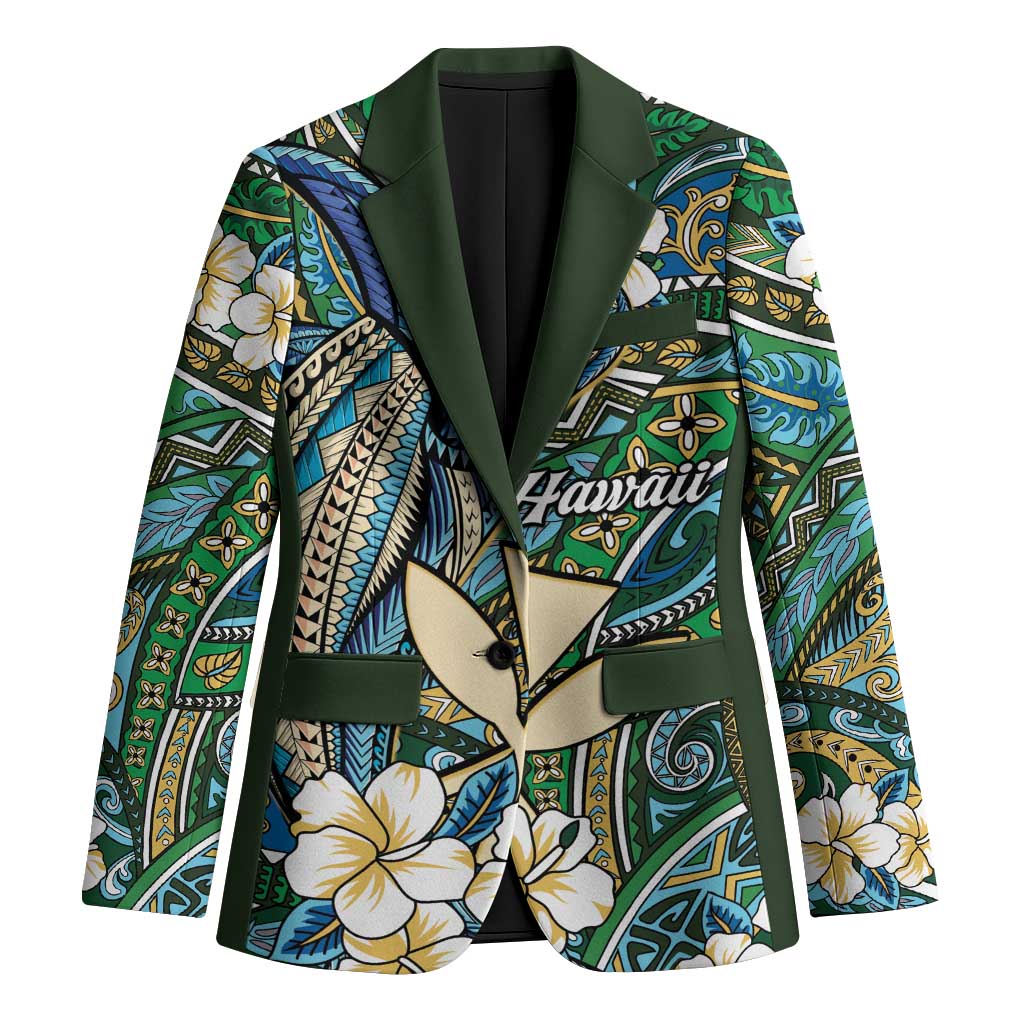 Personalised Hawaii Tribal Humpback Whale Blazer Omaomao Hibiscus Seamless Pattern