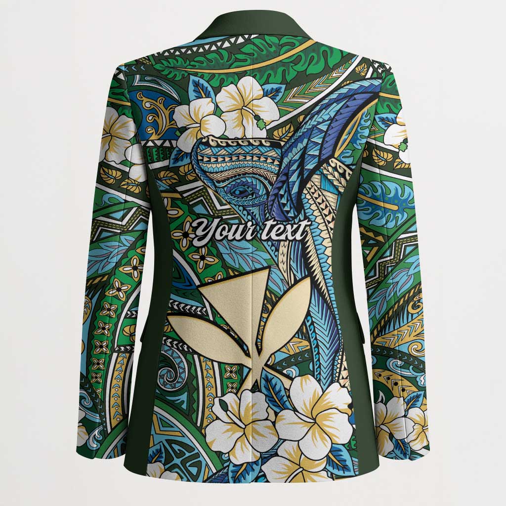 Personalised Hawaii Tribal Humpback Whale Blazer Omaomao Hibiscus Seamless Pattern