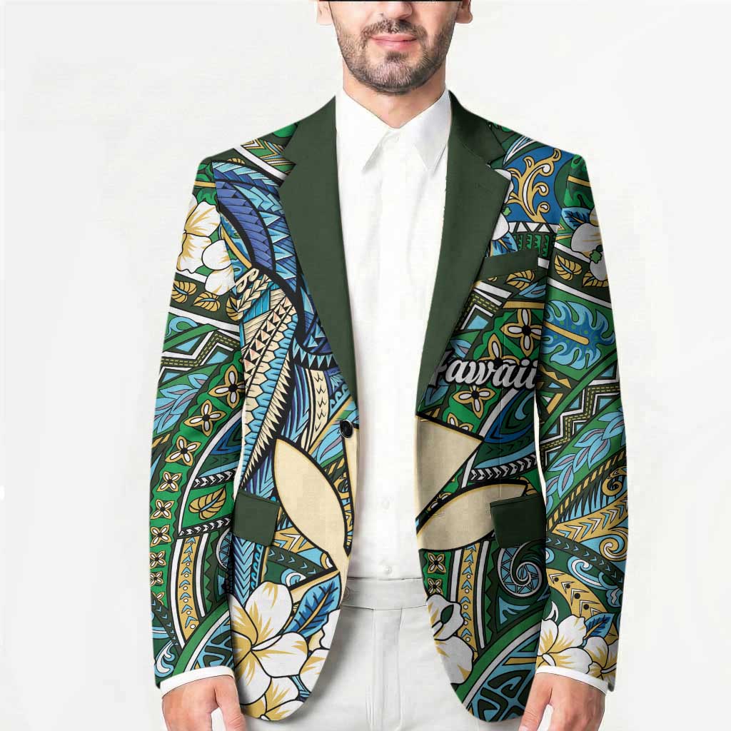 Personalised Hawaii Tribal Humpback Whale Blazer Omaomao Hibiscus Seamless Pattern