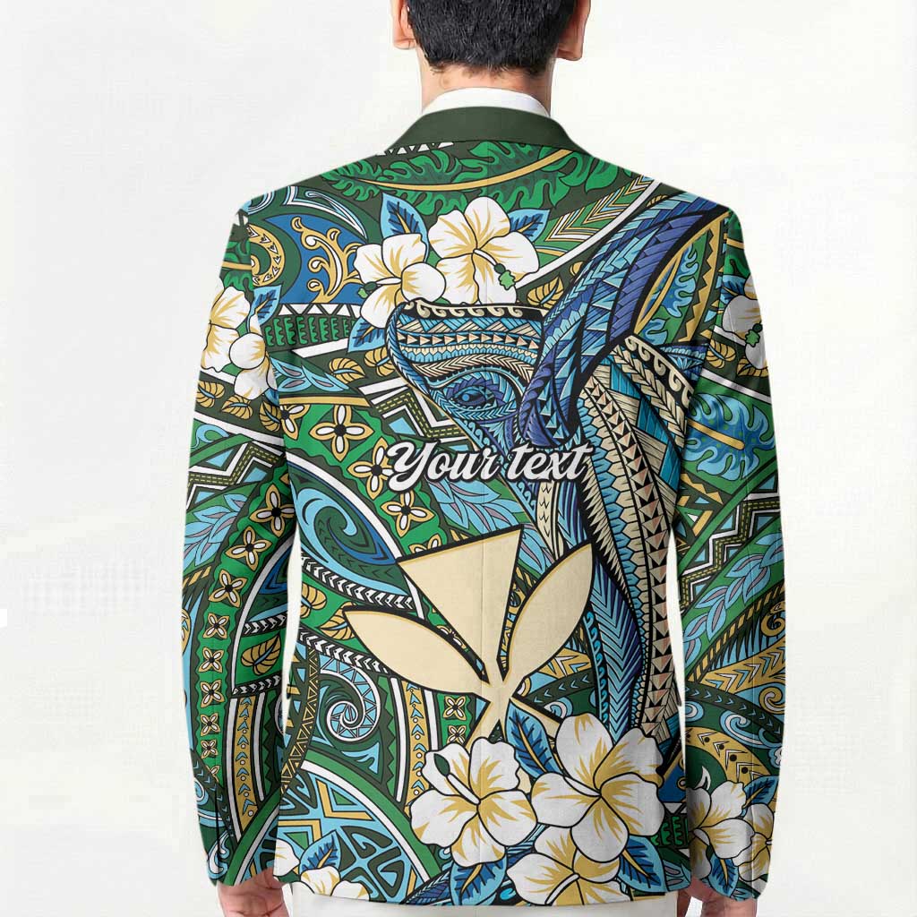 Personalised Hawaii Tribal Humpback Whale Blazer Omaomao Hibiscus Seamless Pattern