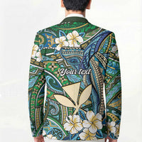 Personalised Hawaii Tribal Humpback Whale Blazer Omaomao Hibiscus Seamless Pattern