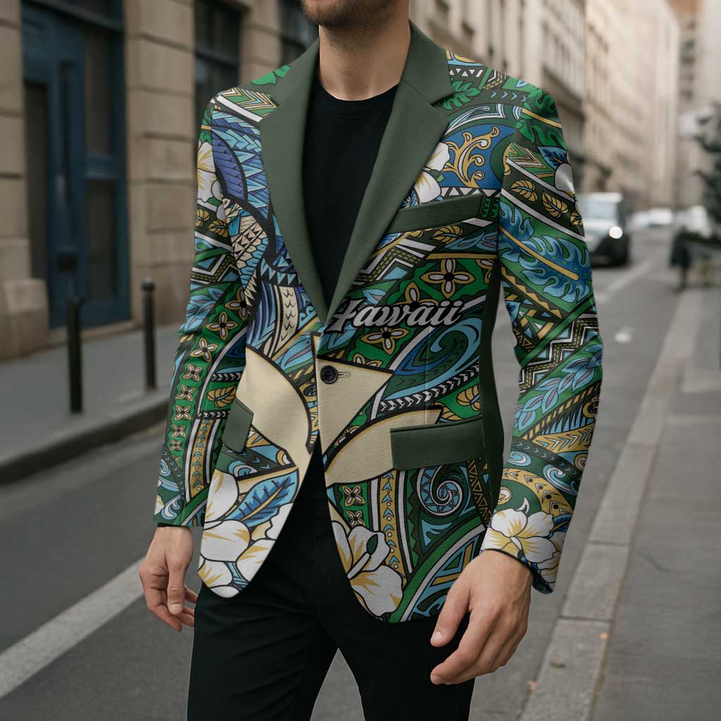 Personalised Hawaii Tribal Humpback Whale Blazer Omaomao Hibiscus Seamless Pattern