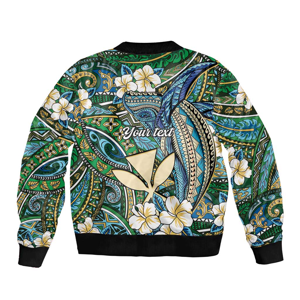 Personalised Hawaii Tribal Humpback Whale Bomber Jacket Omaomao Hibiscus Seamless Pattern LT9 - Polynesian Pride
