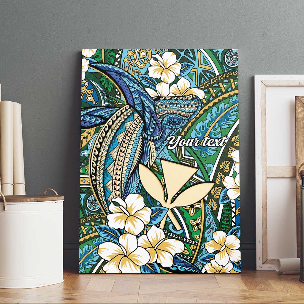 Personalised Hawaii Tribal Humpback Whale Canvas Wall Art Omaomao Hibiscus Seamless Pattern