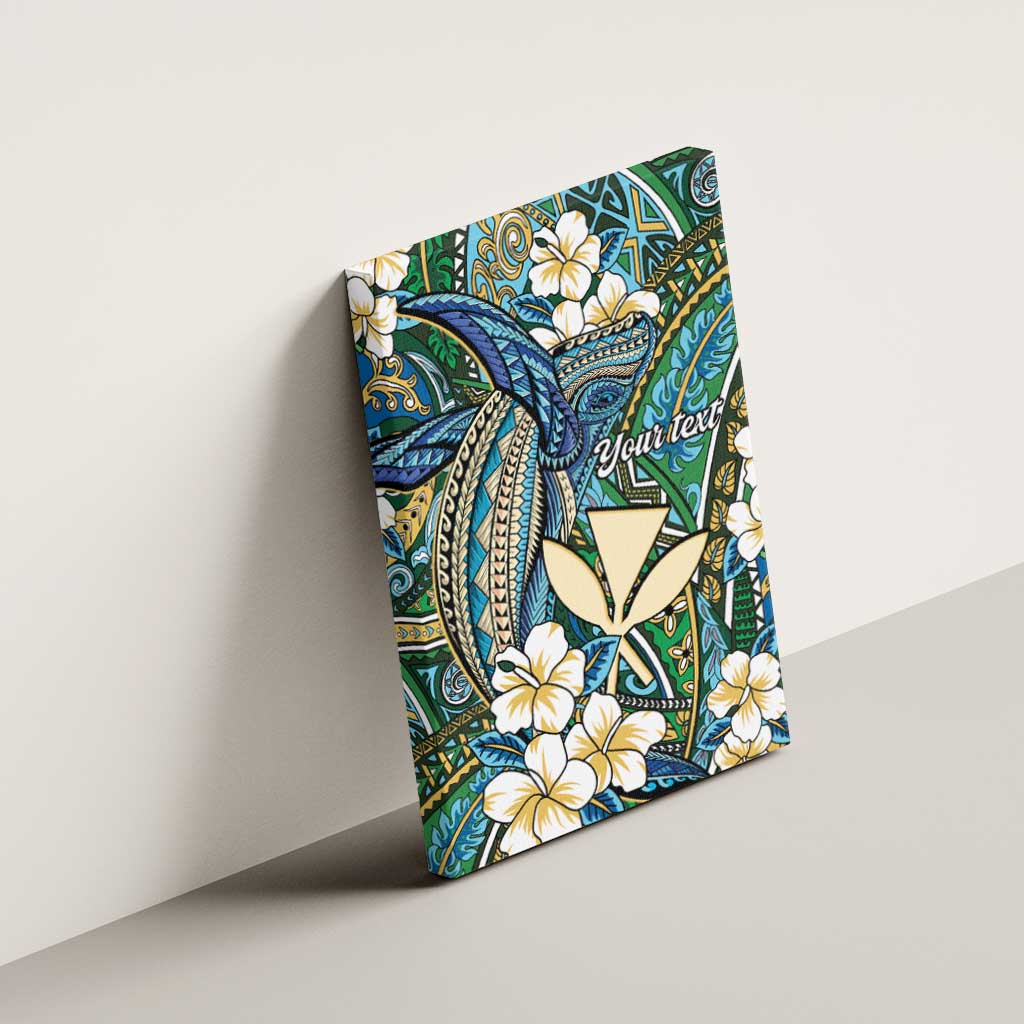 Personalised Hawaii Tribal Humpback Whale Canvas Wall Art Omaomao Hibiscus Seamless Pattern