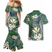 Personalised Hawaii Tribal Humpback Whale Couples Matching Mermaid Dress and Hawaiian Shirt Omaomao Hibiscus Seamless Pattern LT9 - Polynesian Pride